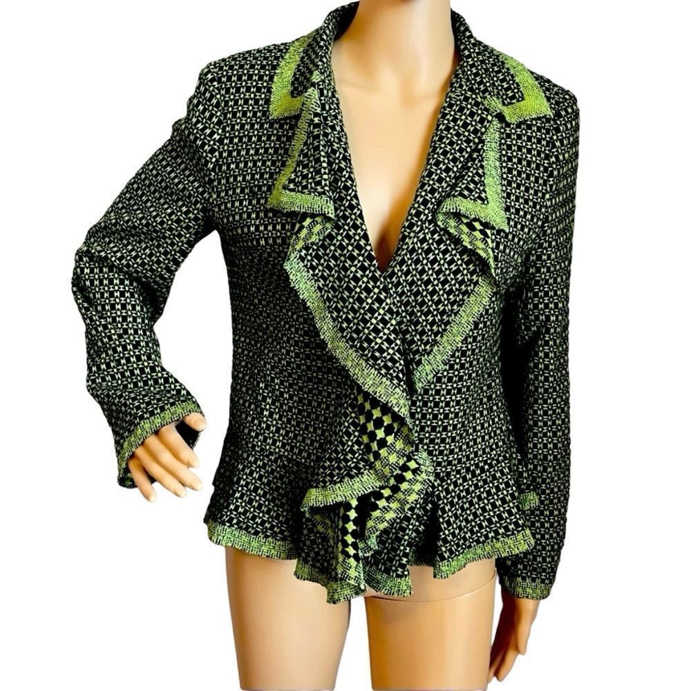 Yarns & Stitches Basket Weave Rattan Pattern Blazer Lime Green and Black Size 8